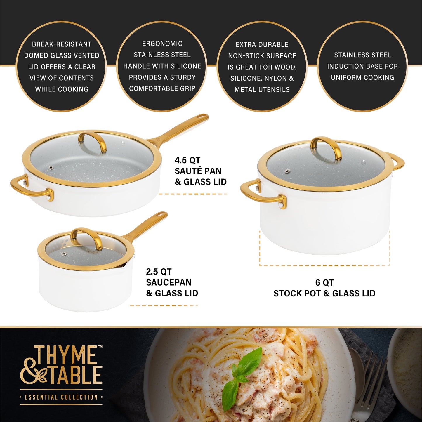 Thyme & Table Supreme Cookware Set - Cream