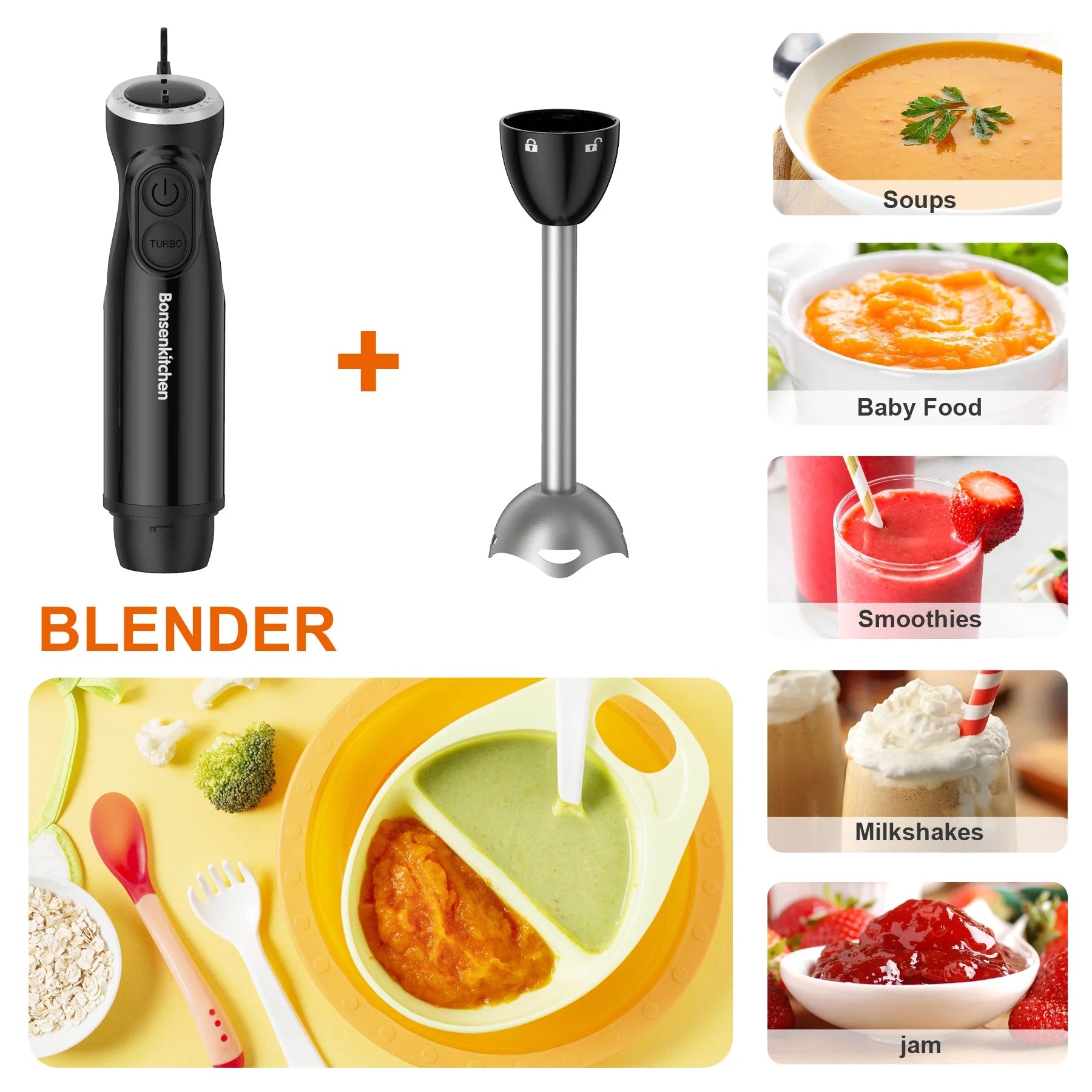 Bonsenkitchen Immersion Blender 